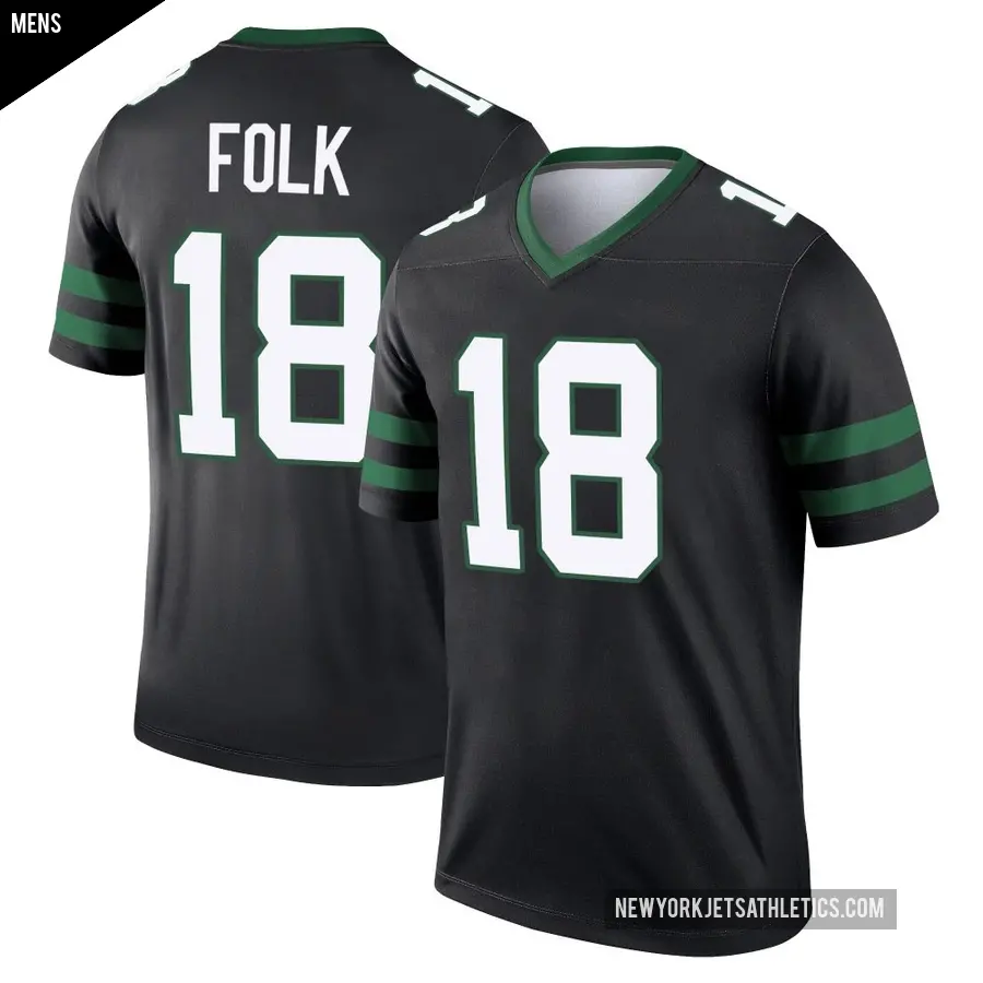 Men's New York Jets ＃18 Nick Folk Black Legend Legacy Jersey