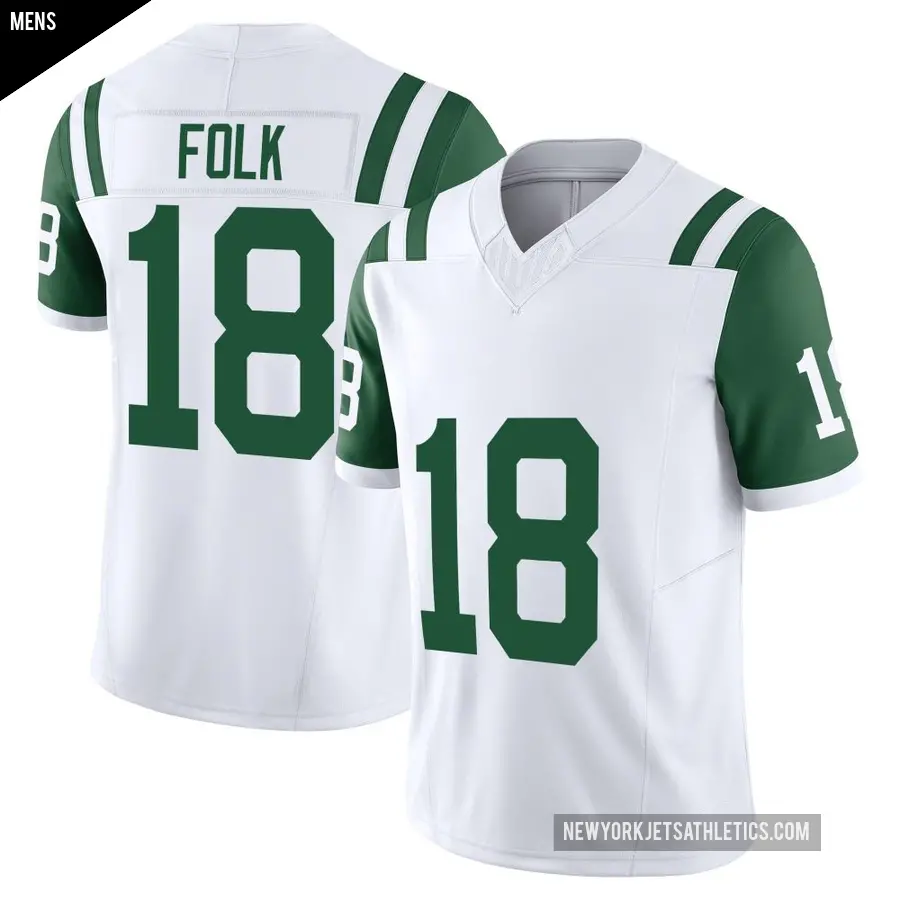 Men's New York Jets ＃18 Nick Folk White Limited Classic Alternate Vapor F.U.S.E. Jersey