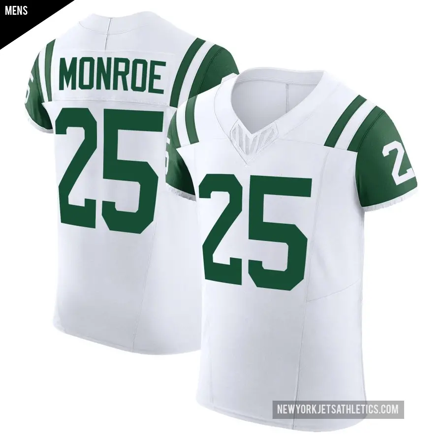 Men's New York Jets ＃25 Jarius Monroe White Elite Classic Alternate Vapor F.U.S.E. Jersey