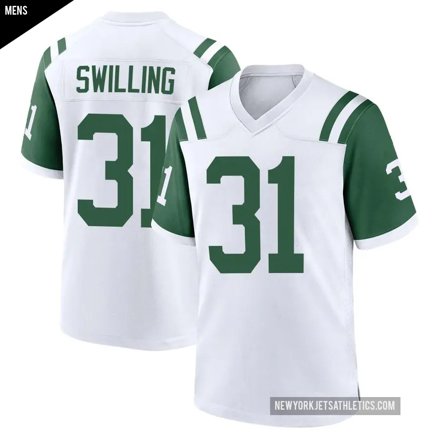 Men's New York Jets ＃31 Tre Swilling White Game Classic Alternate Jersey