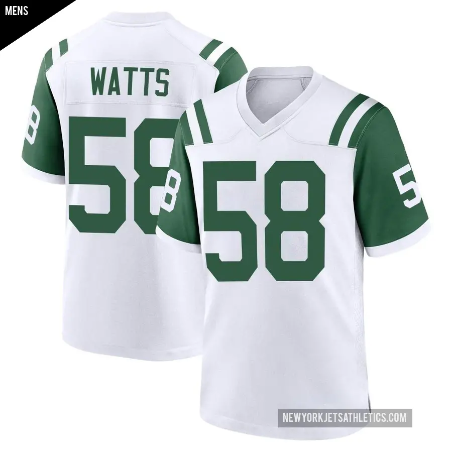 Men's New York Jets ＃58 Eric Watts White Game Classic Alternate Jersey
