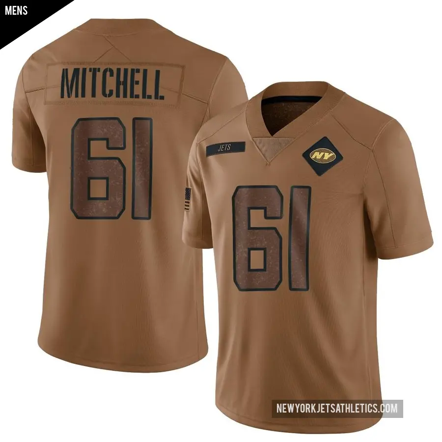 Men s New York Jets 61 Max Mitchell Brown Limited 2023 Salute To Service Jersey Jets Store