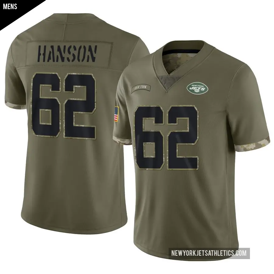 Men's New York Jets ＃62 Jake Hanson Olive Limited 2022 Salute To Service Jersey