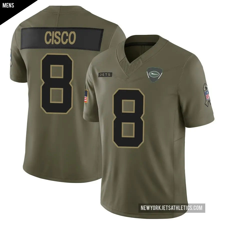 Men's New York Jets ＃8 Andre Cisco Olive Limited 2025 Salute to Service Jersey