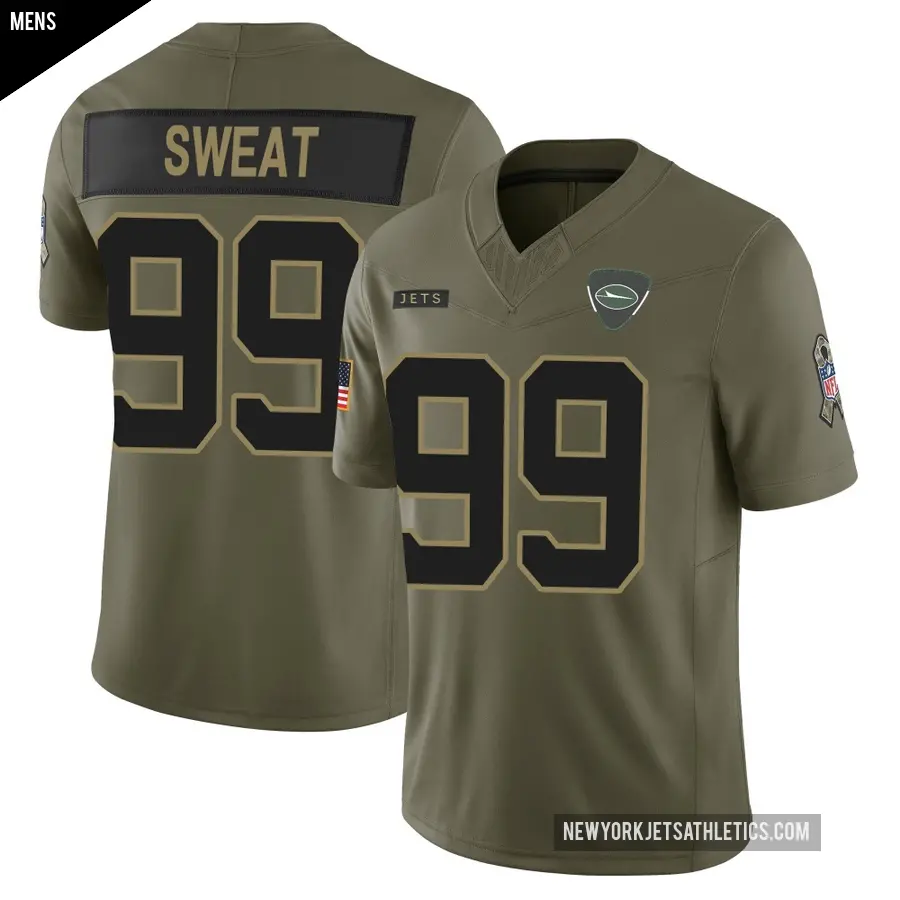 Men's New York Jets ＃99 T'Vondre Sweat Olive Limited 2025 Salute to Service Jersey