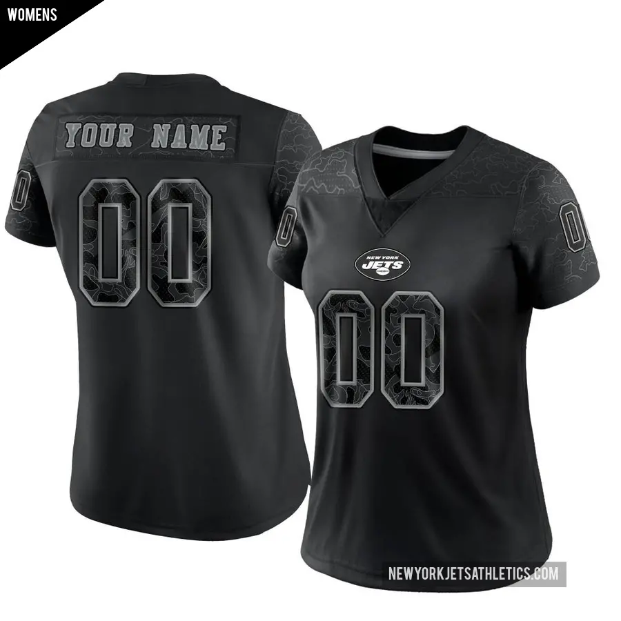 Women's New York Jets ＃00 Custom Black Limited Reflective Jersey