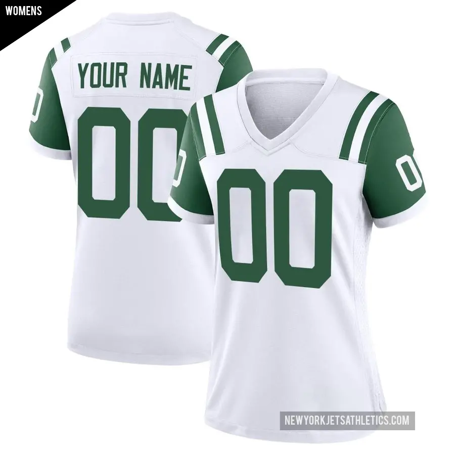 Women's New York Jets ＃00 Custom White Game Classic Alternate Jersey