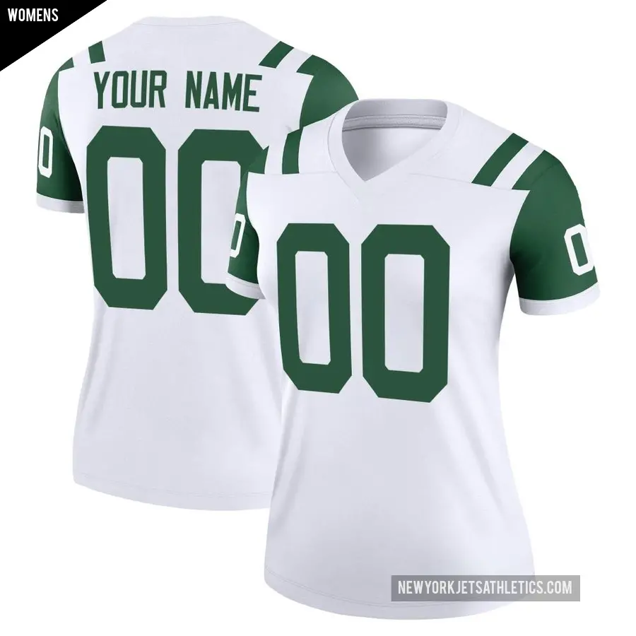 Women's New York Jets ＃00 Custom White Legend Classic Alternate Jersey