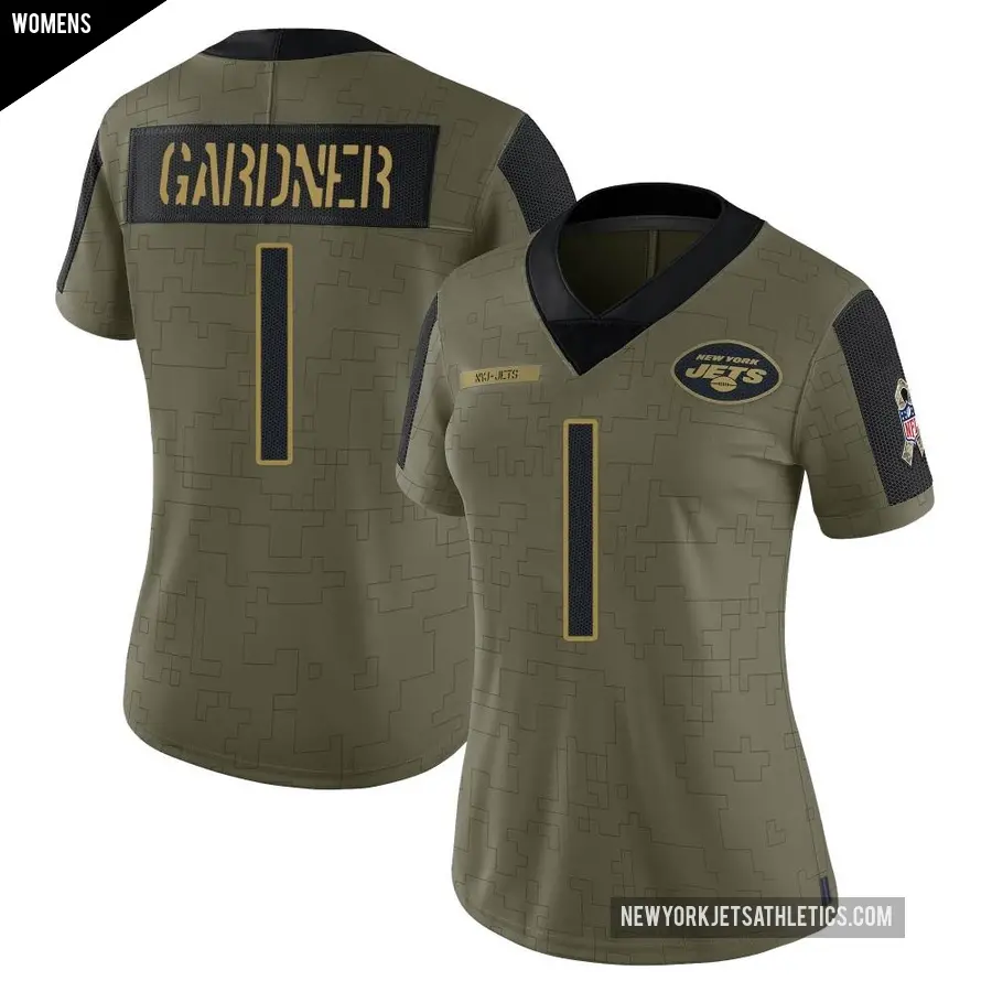 Women's New York Jets ＃1 Sauce Gardner Olive Limited 2021 Salute To Service Jersey