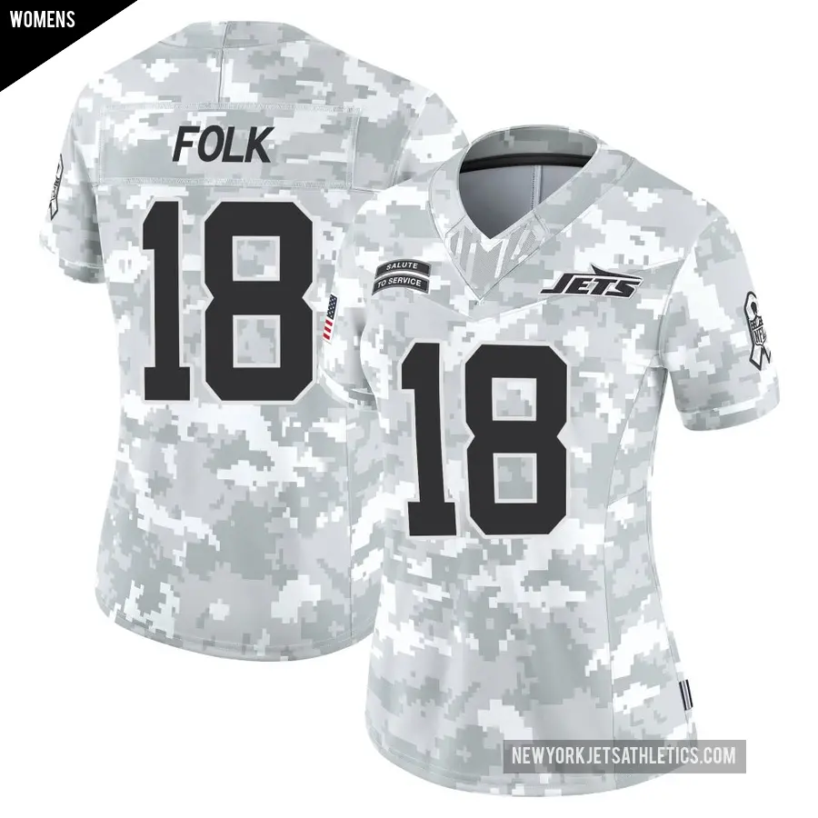 Women's New York Jets ＃18 Nick Folk Arctic Camo Limited 2024 Salute to Service Jersey