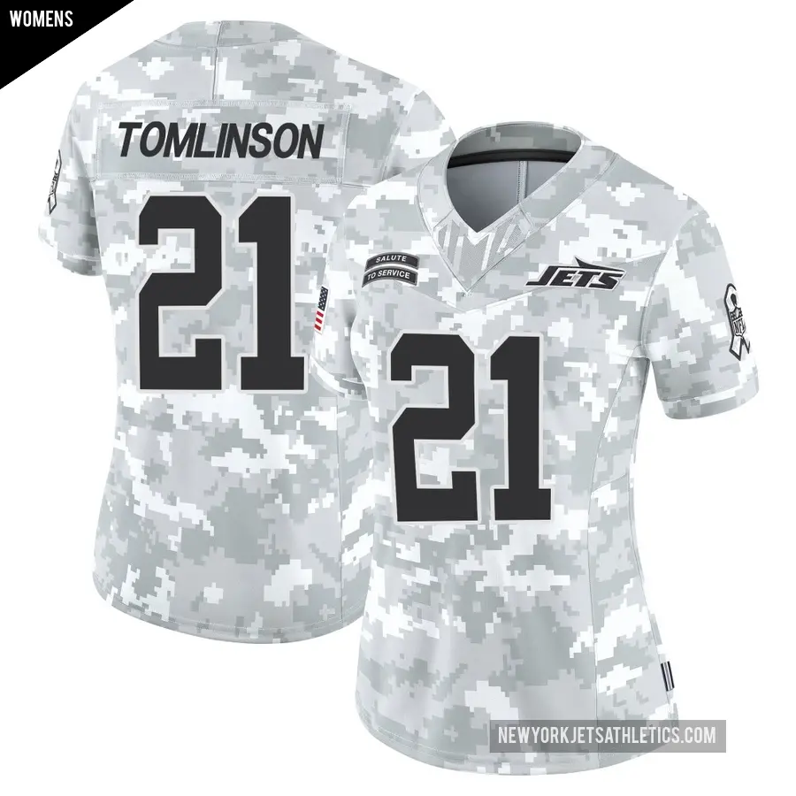 Women's New York Jets ＃21 LaDainian Tomlinson Arctic Camo Limited 2024 Salute to Service Jersey