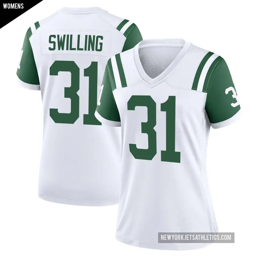 Women's New York Jets ＃31 Tre Swilling White Game Classic Alternate Jersey