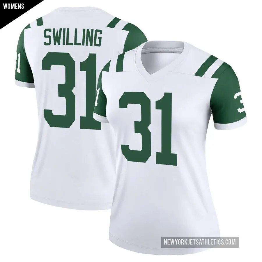 Women's New York Jets ＃31 Tre Swilling White Legend Classic Alternate Jersey
