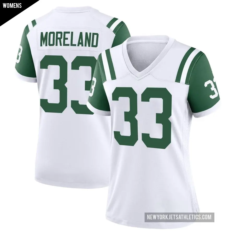 Women's New York Jets ＃33 Jimmy Moreland White Game Classic Alternate Jersey