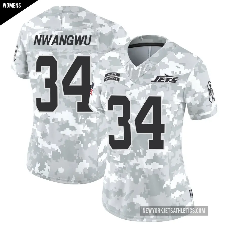 Women's New York Jets ＃34 Kene Nwangwu Arctic Camo Limited 2024 Salute to Service Jersey