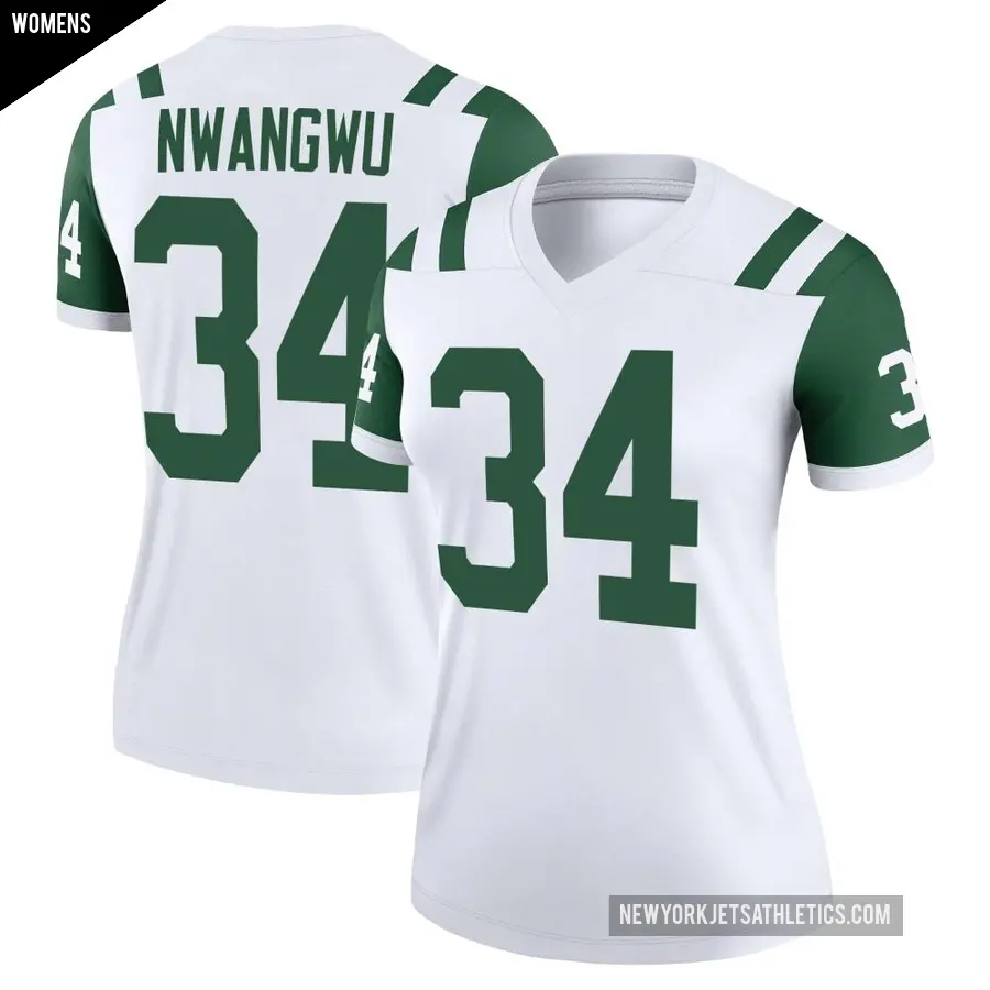 Women's New York Jets ＃34 Kene Nwangwu White Legend Classic Alternate Jersey