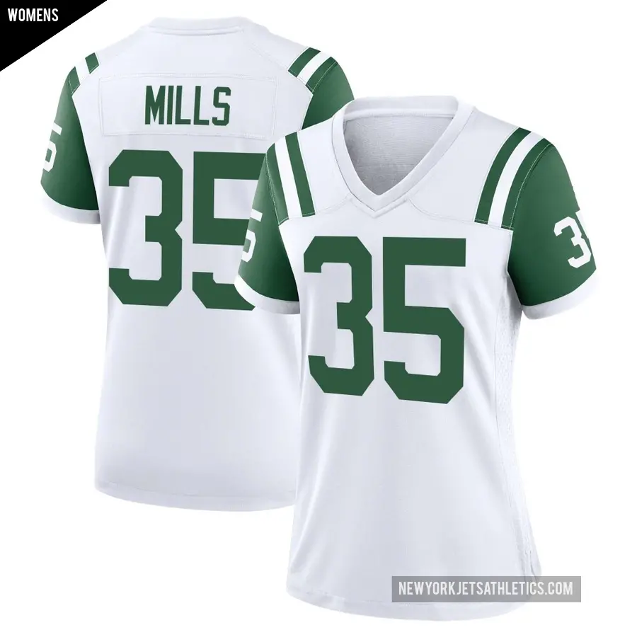 Women's New York Jets ＃35 Jalen Mills White Game Classic Alternate Jersey