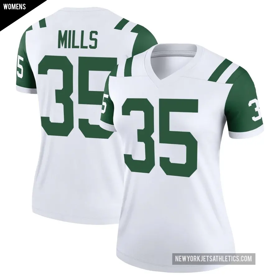 Women's New York Jets ＃35 Jalen Mills White Legend Classic Alternate Jersey