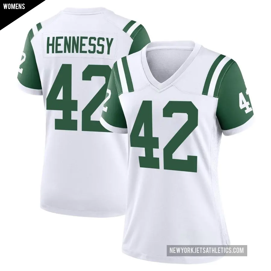 Women's New York Jets ＃42 Thomas Hennessy White Game Classic Alternate Jersey
