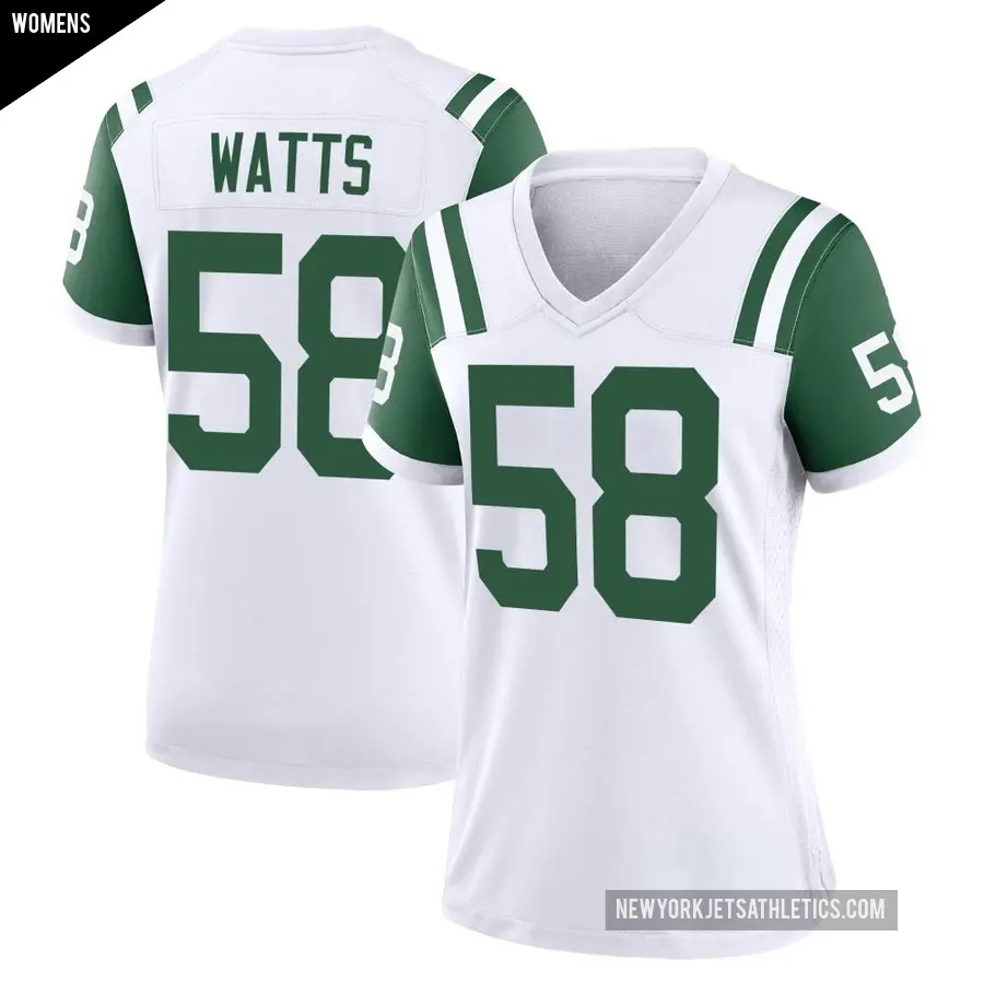 Women's New York Jets ＃58 Eric Watts White Game Classic Alternate Jersey