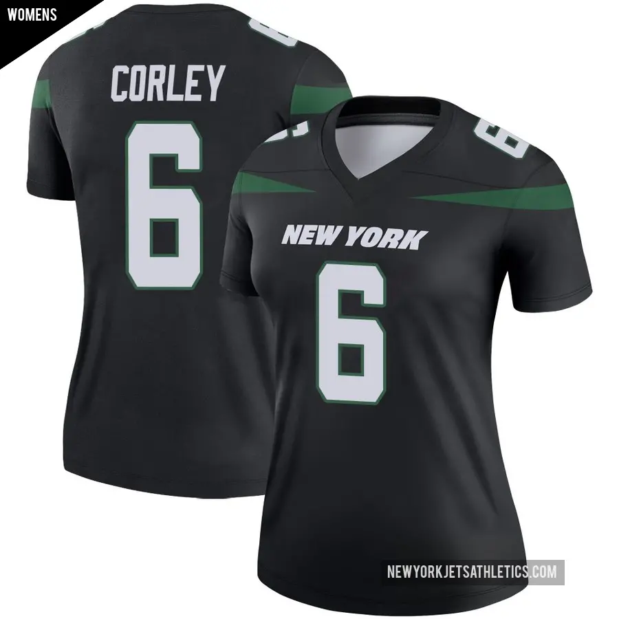 Women's New York Jets ＃6 Malachi Corley Black Legend Stealth Color Rush Jersey