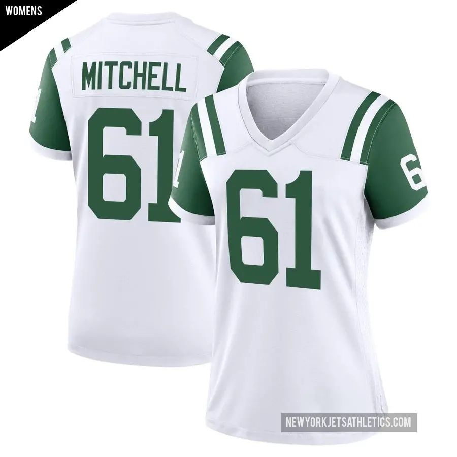 Women's New York Jets ＃61 Max Mitchell White Game Classic Alternate Jersey