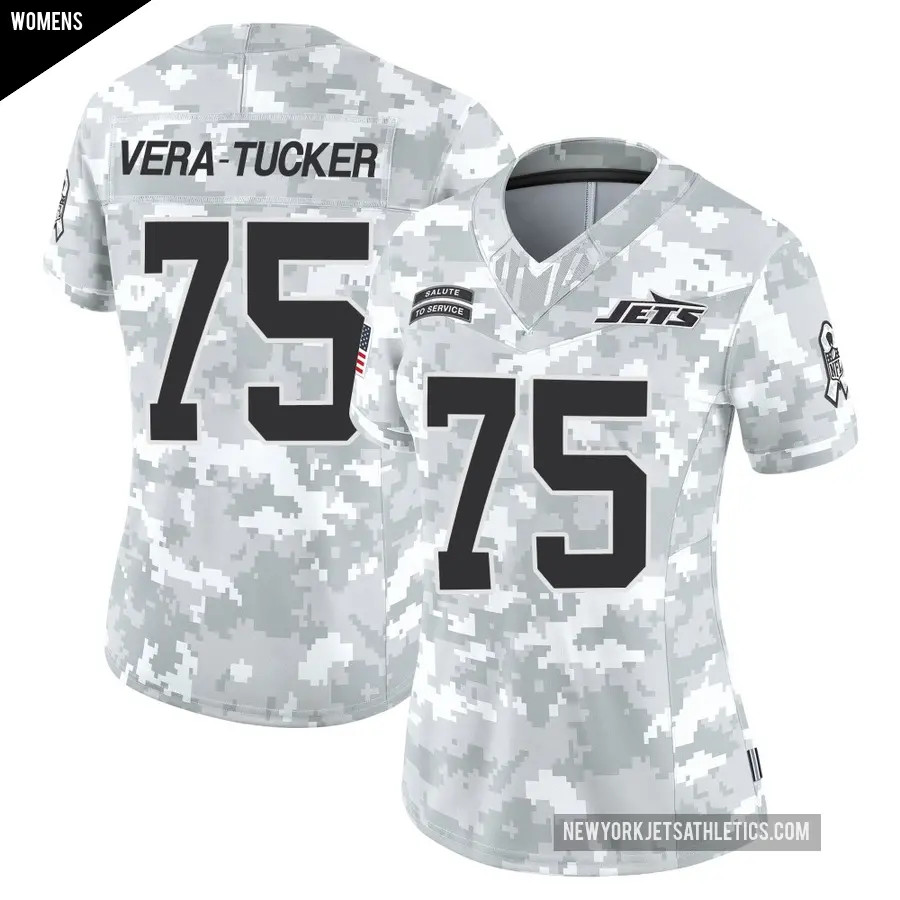 Women's New York Jets ＃75 Alijah Vera-Tucker Arctic Camo Limited 2024 Salute to Service Jersey