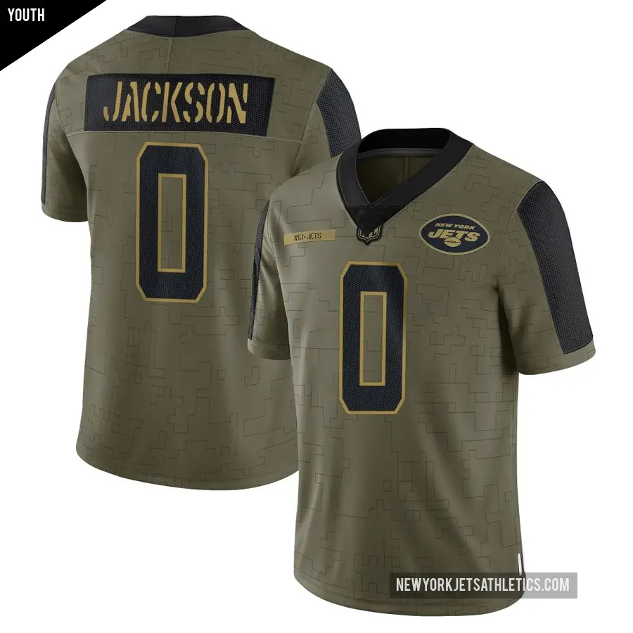 Youth New York Jets ＃0 Samuel Jackson Olive Limited 2021 Salute To Service Jersey