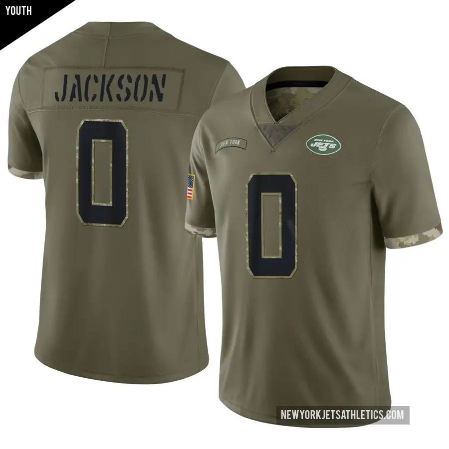 Youth New York Jets ＃0 Samuel Jackson Olive Limited 2022 Salute To Service Jersey