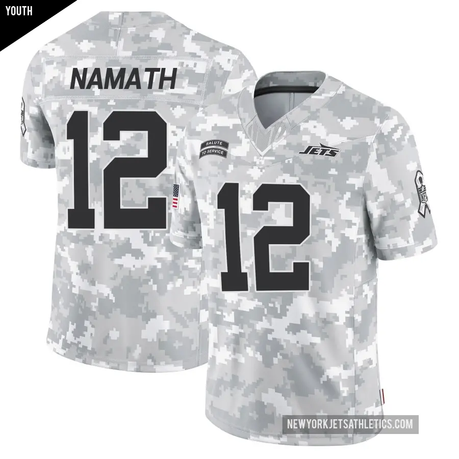 Youth New York Jets ＃12 Joe Namath Arctic Camo Limited 2024 Salute to Service Jersey