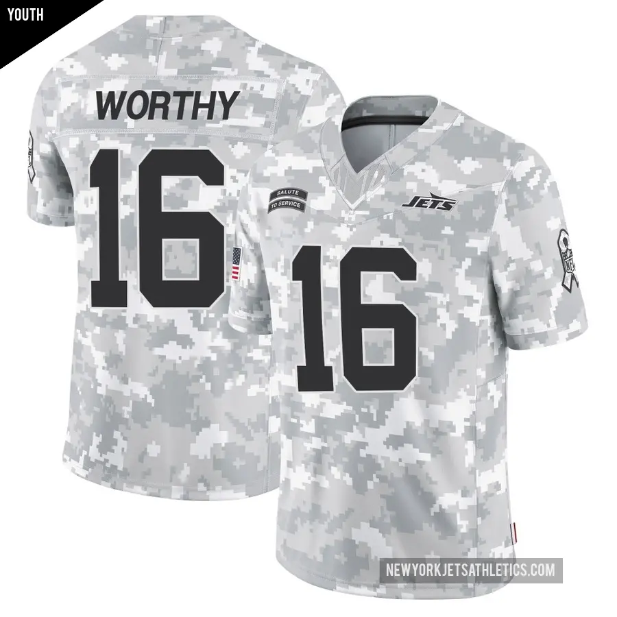 Youth New York Jets ＃16 Chandler Worthy Arctic Camo Limited 2024 Salute to Service Jersey