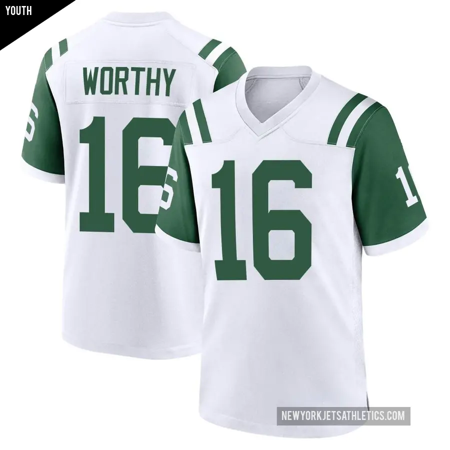 Youth New York Jets ＃16 Chandler Worthy White Game Classic Alternate Jersey