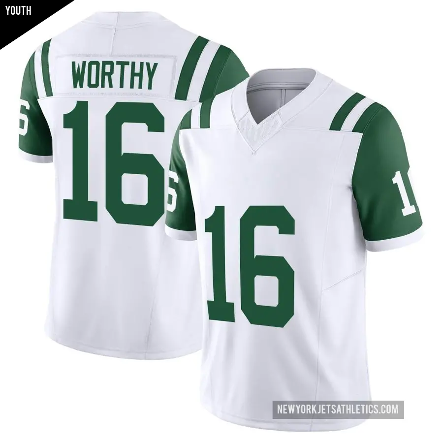 Youth New York Jets ＃16 Chandler Worthy White Limited Classic Alternate Vapor F.U.S.E. Jersey