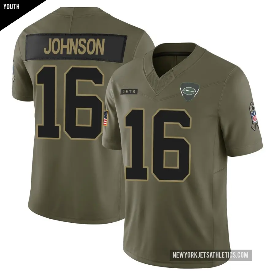 Youth New York Jets ＃16 Tyler Johnson Olive Limited 2025 Salute to Service Jersey