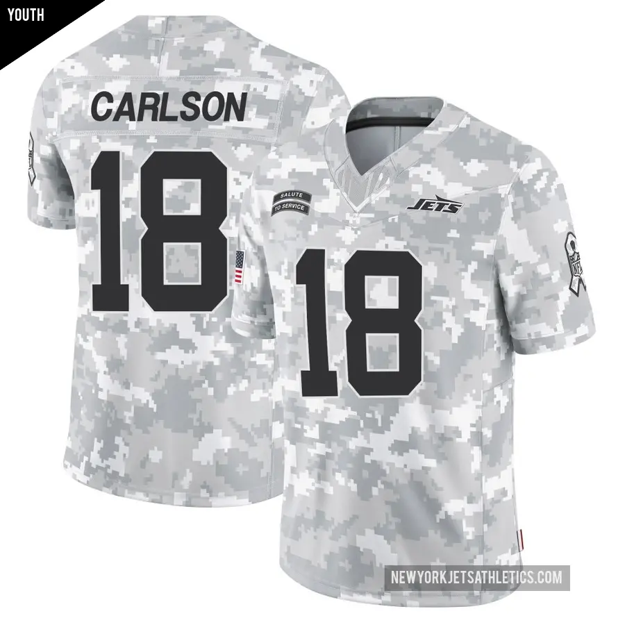 Youth New York Jets ＃18 Anders Carlson Arctic Camo Limited 2024 Salute to Service Jersey