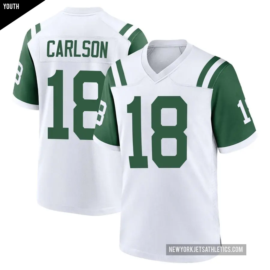 Youth New York Jets ＃18 Anders Carlson White Game Classic Alternate Jersey