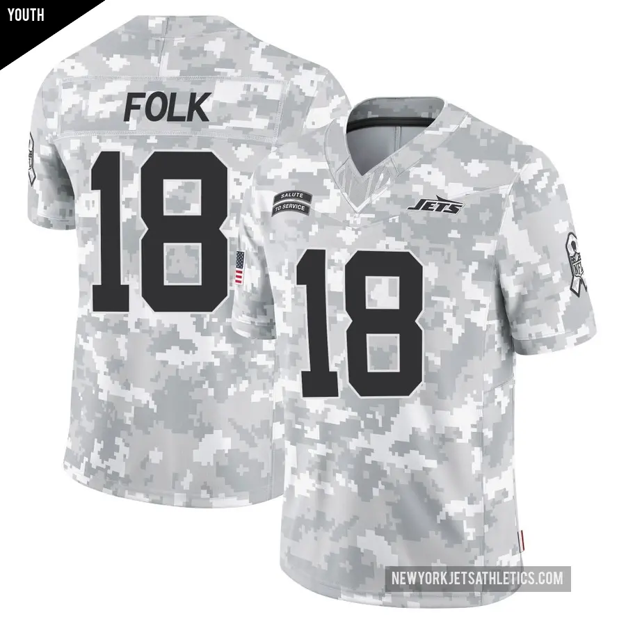 Youth New York Jets ＃18 Nick Folk Arctic Camo Limited 2024 Salute to Service Jersey