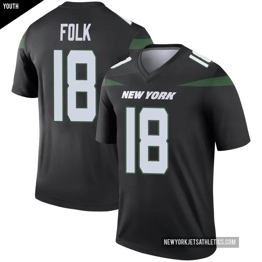 Youth New York Jets ＃18 Nick Folk Black Legend Stealth Color Rush Jersey