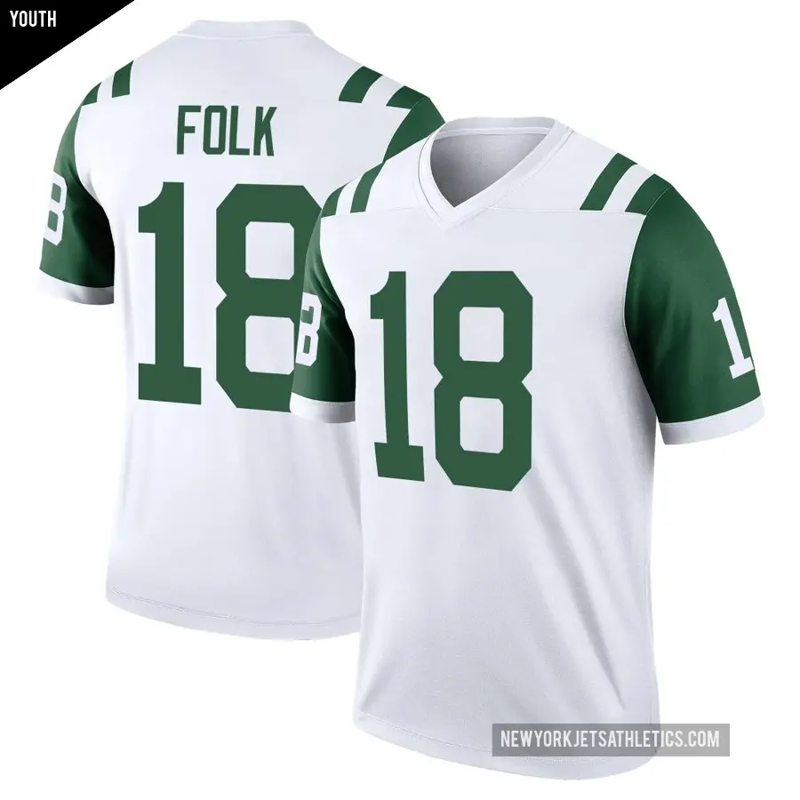 Youth New York Jets ＃18 Nick Folk White Legend Classic Alternate Jersey