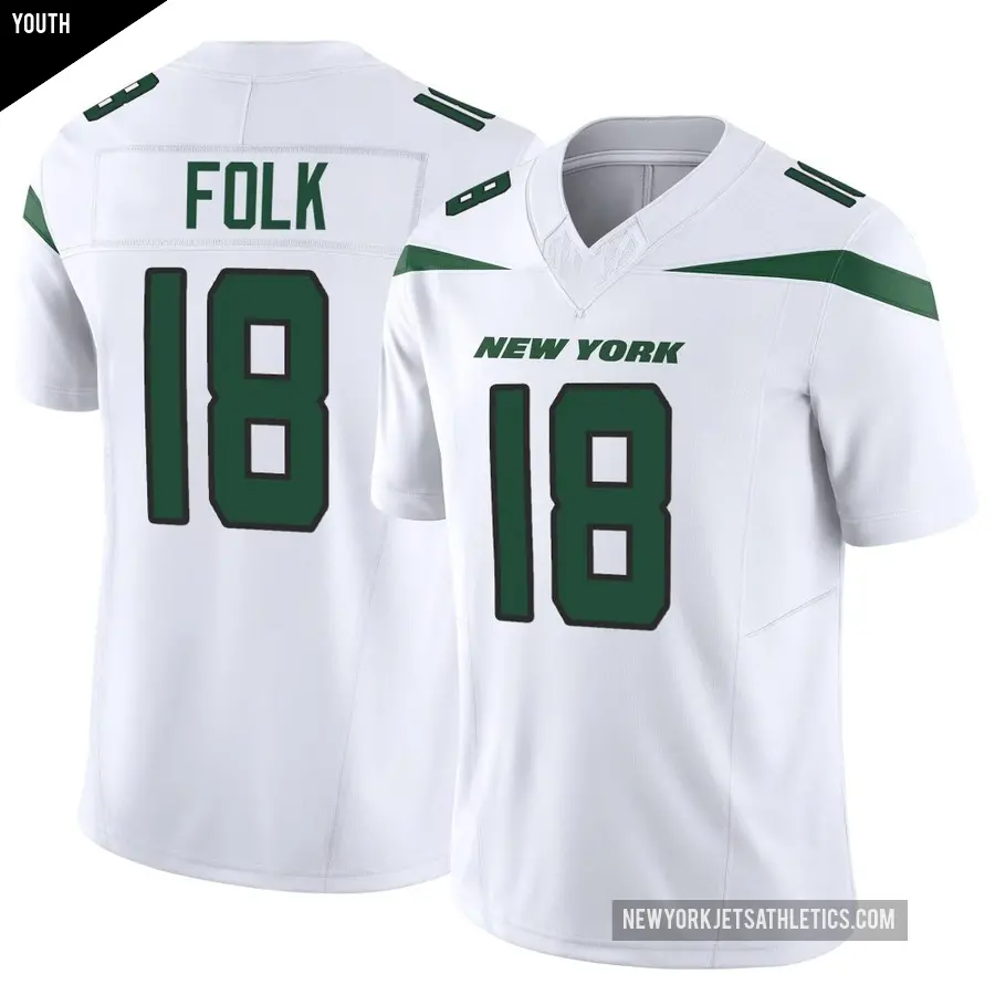 Youth New York Jets ＃18 Nick Folk White Limited Vapor F.U.S.E. Jersey