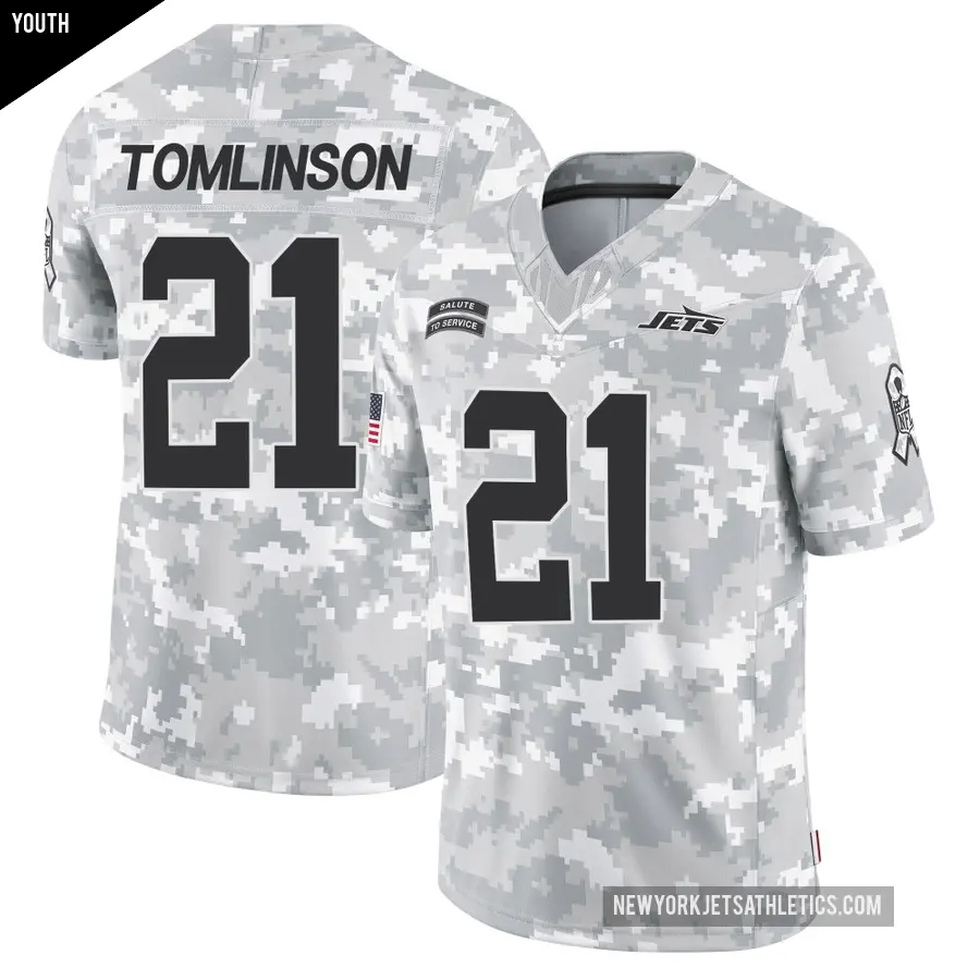 Youth New York Jets ＃21 LaDainian Tomlinson Arctic Camo Limited 2024 Salute to Service Jersey