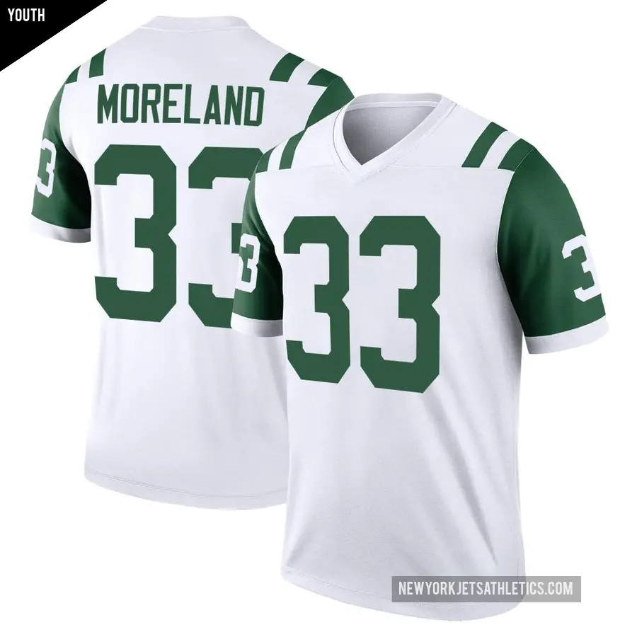 Youth New York Jets ＃33 Jimmy Moreland White Legend Classic Alternate Jersey