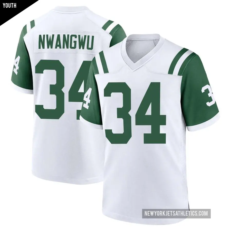 Youth New York Jets ＃34 Kene Nwangwu White Game Classic Alternate Jersey