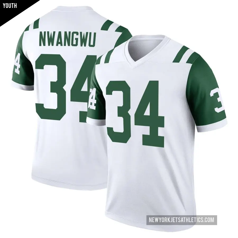 Youth New York Jets ＃34 Kene Nwangwu White Legend Classic Alternate Jersey