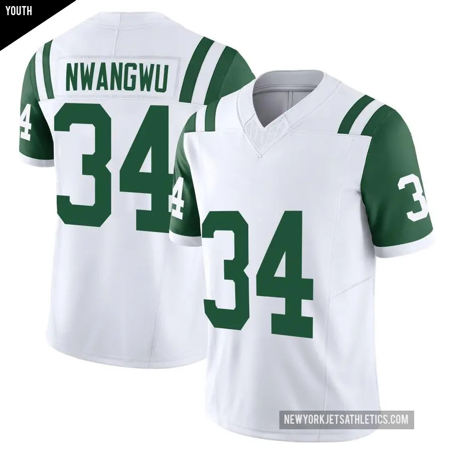 Youth New York Jets ＃34 Kene Nwangwu White Limited Classic Alternate Vapor F.U.S.E. Jersey