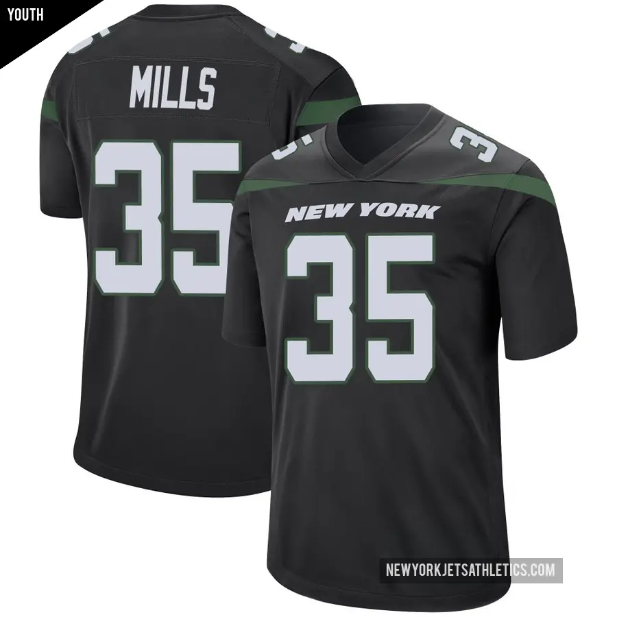 Youth New York Jets ＃35 Jalen Mills Black Game Stealth Jersey