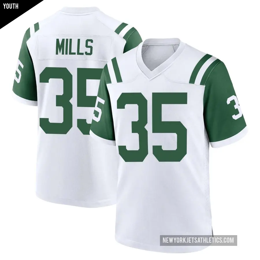 Youth New York Jets ＃35 Jalen Mills White Game Classic Alternate Jersey