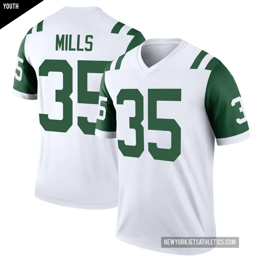 Youth New York Jets ＃35 Jalen Mills White Legend Classic Alternate Jersey