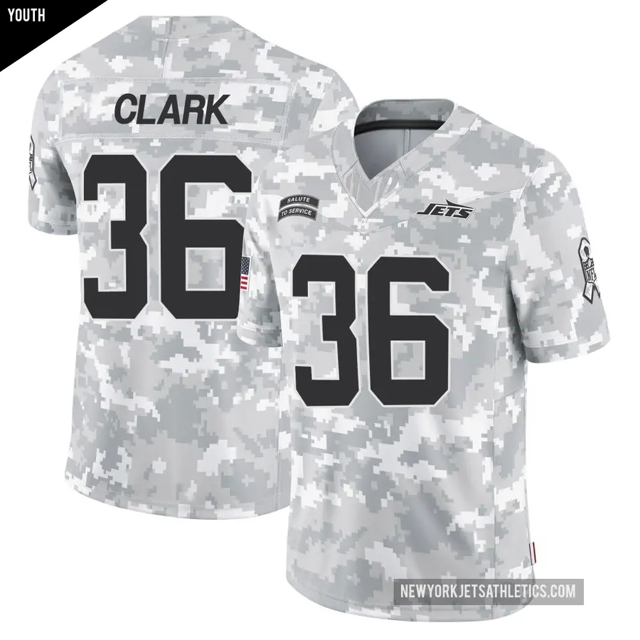 Youth New York Jets ＃36 Chuck Clark Arctic Camo Limited 2024 Salute to Service Jersey