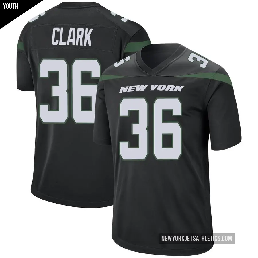 Youth New York Jets ＃36 Chuck Clark Black Game Stealth Jersey